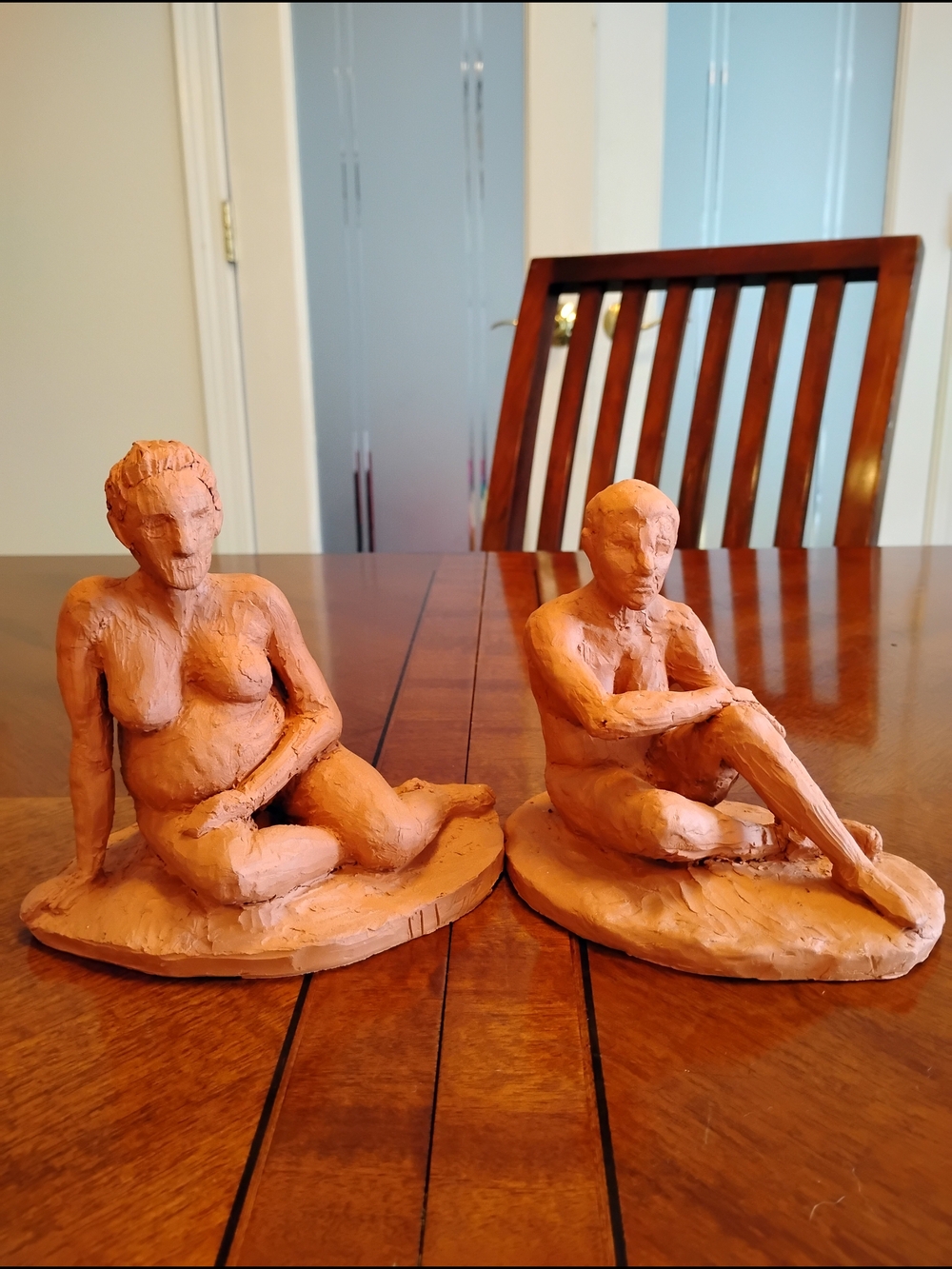 Signed Sienna Terracotta Maternity Sculpture Pair • Chronological Pregnancy Set